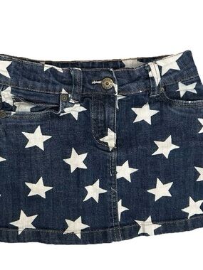 Girl’s Mini Boden Denim Skirt White Stars Size 7-8Y 4th Of July